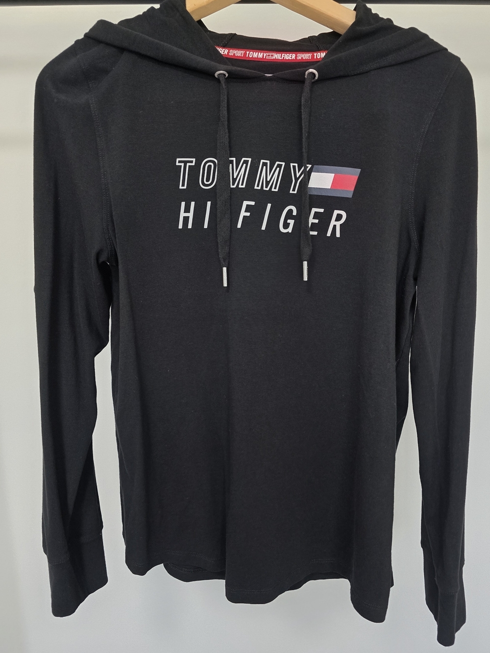 Women's Tommy Hilfiger Black Crewneck Hoodie with Flag Logo